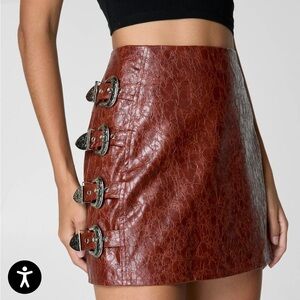 Nasty Gal Distressed Faux Leather Mini Skirt with Buckles